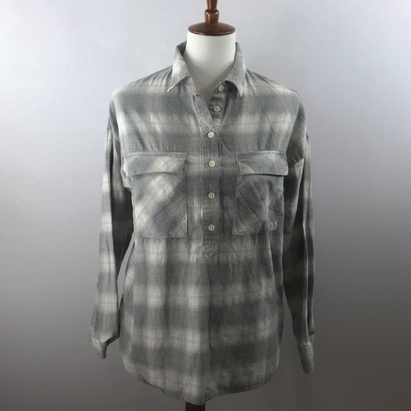 Old Navy Women's Gray & Ivory Flannel Button Down Oversized Boyfriend Shirt S/P - Picture 13 of 15